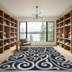Silver Monochrome Elegant Swirl Scroll Rug