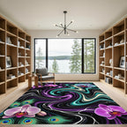 Abstract Orchid Swirl Peacock Feather Rug