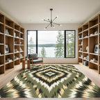 Olive Green Frayed Diamond Rug