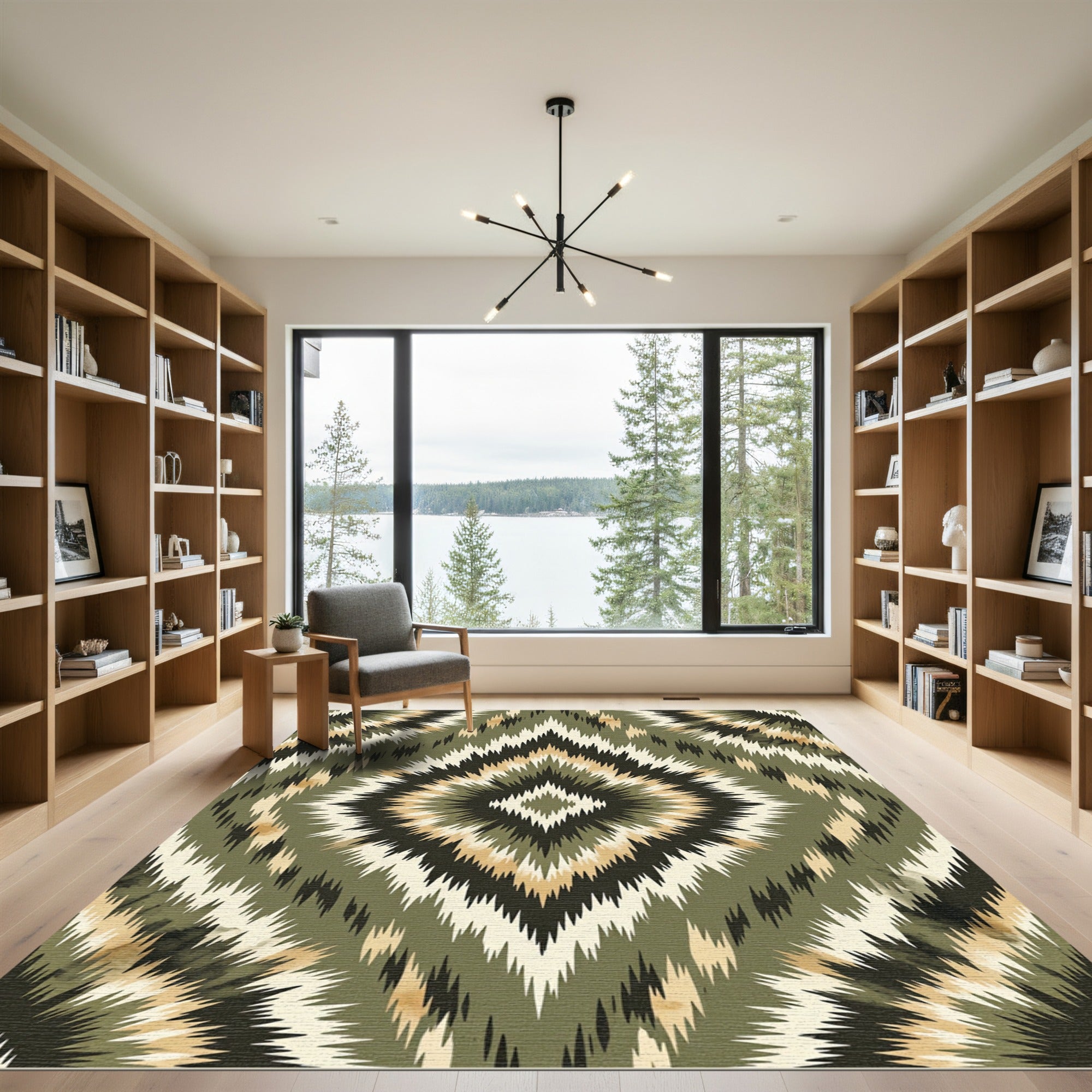 Olive Green Frayed Diamond Rug