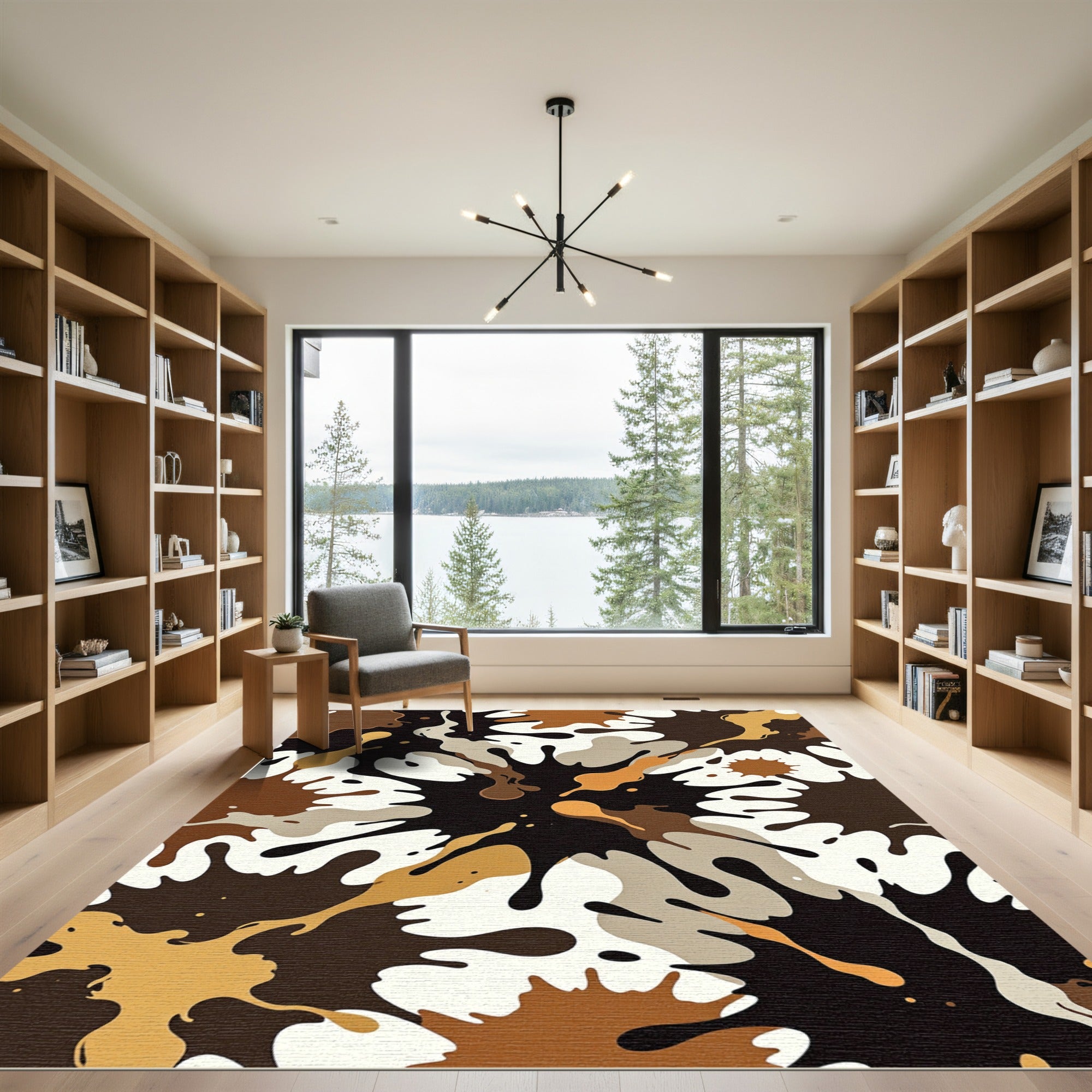 Abstract Earth Tone Ink Splatter Rug