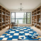 Coastal Blue Geometric Parasol Checkered Rug