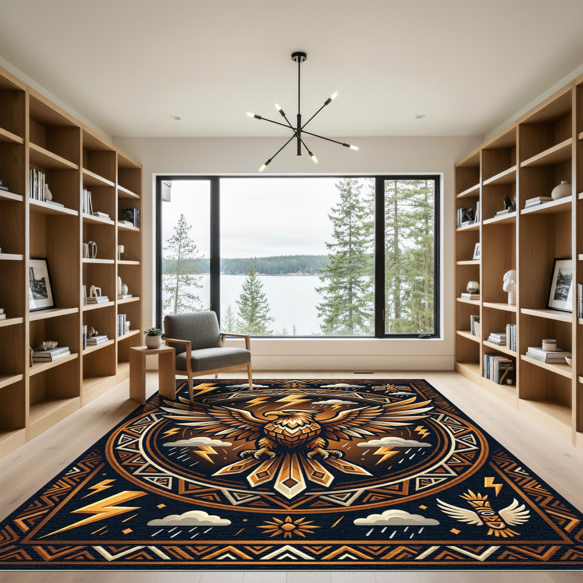 Golden Eagle Thunder Geometric Art Rug