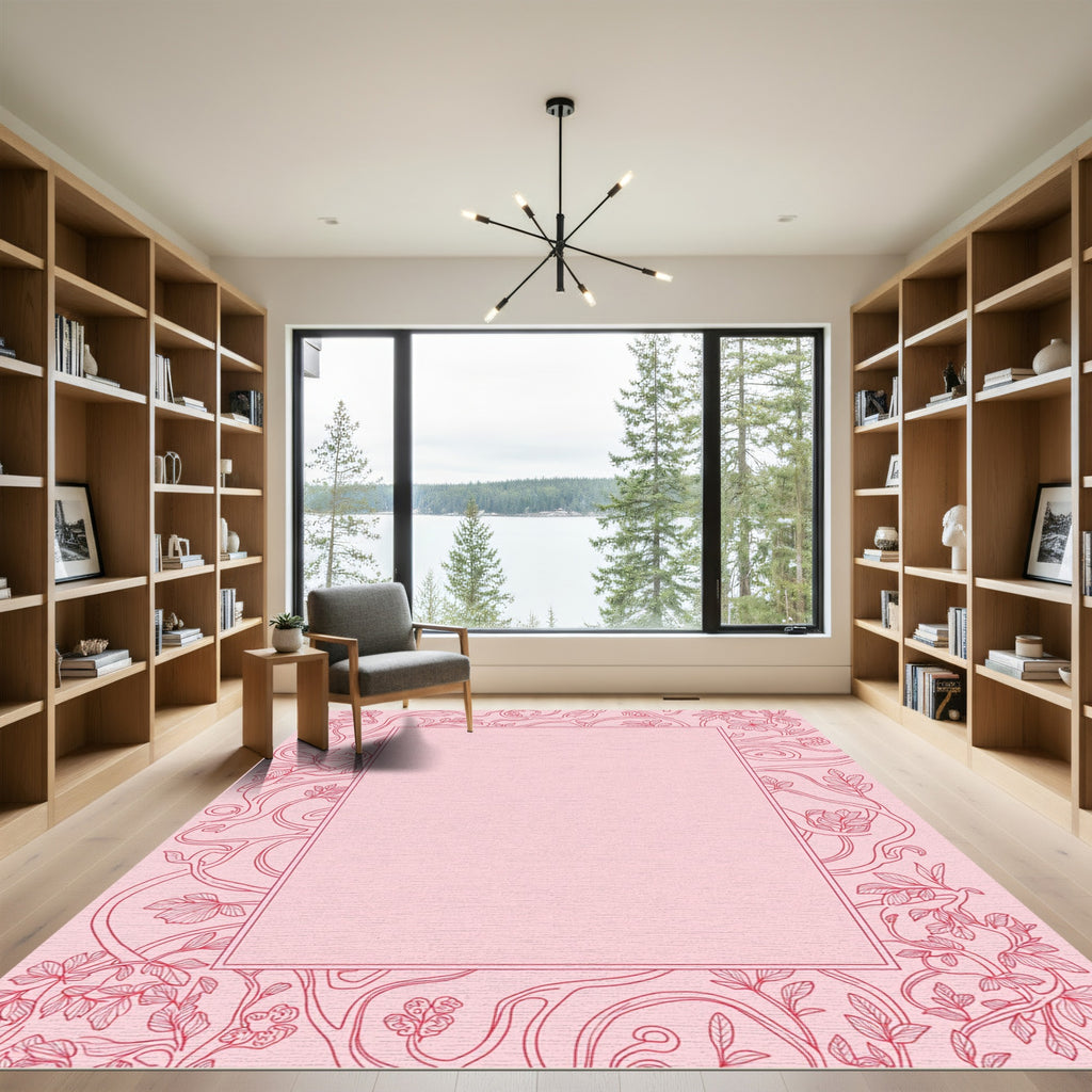 Blossom Vine Border Rose Pink Rug