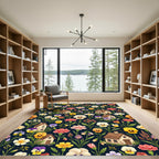Charming Cottage Floral Garden Scene Rug