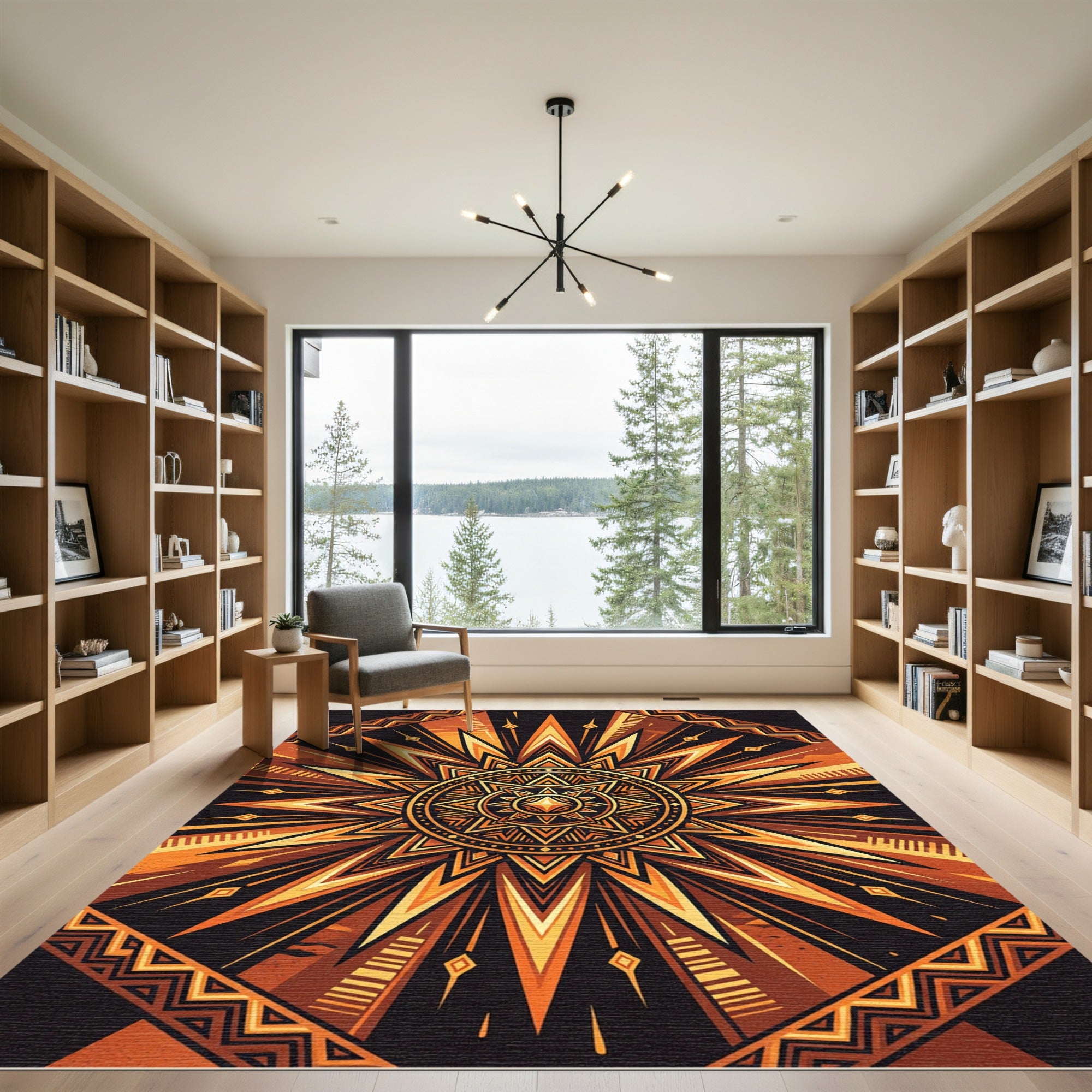 Radiant Amber Geometric Sun Star Rug