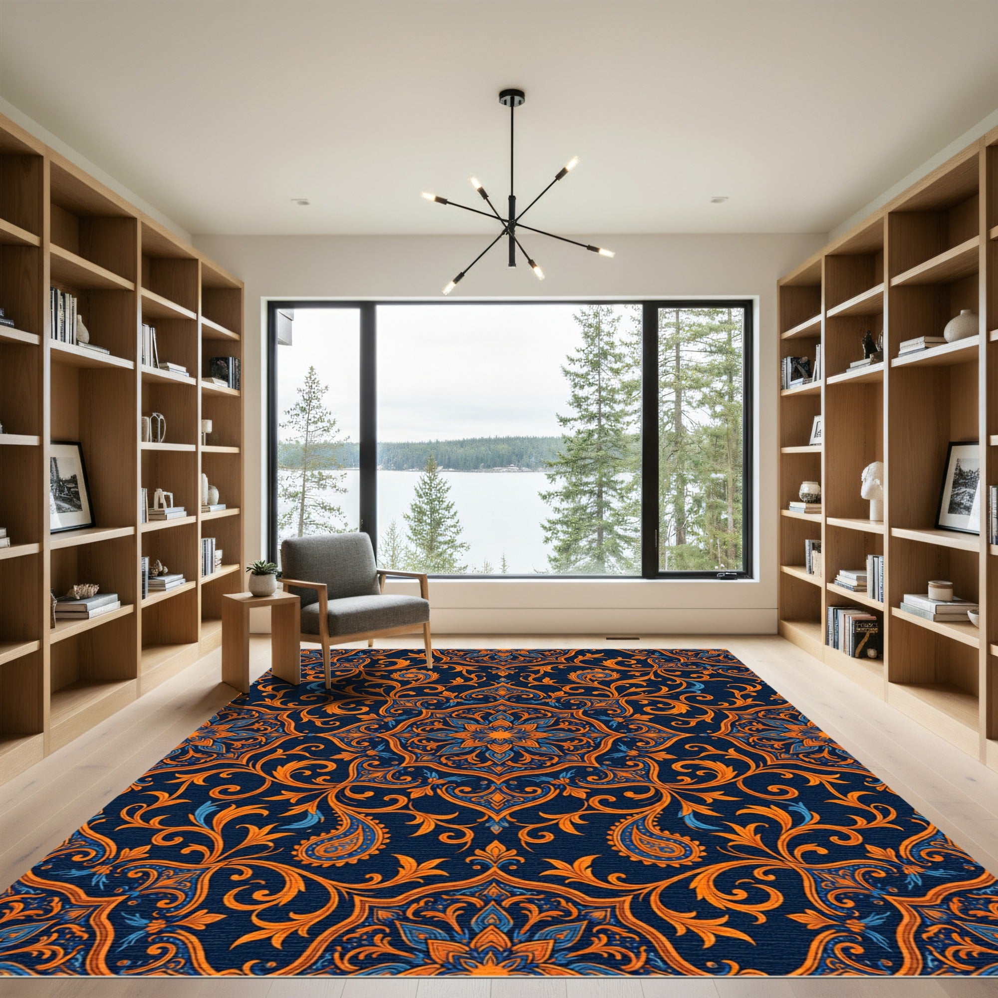 Ornate Navy and Amber Floral Mandalas Rug