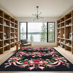 Pink Rose Ribbon Garland Floral Composition Rug
