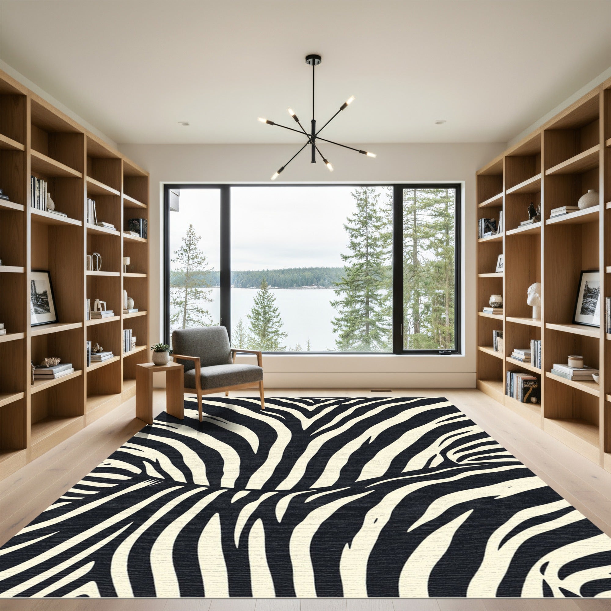 Bold Monochrome Abstract Zebra Wave Rug