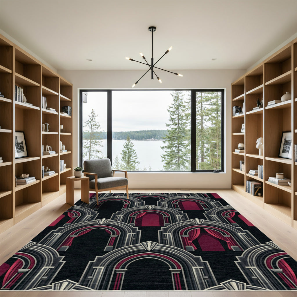 Art Deco Archway Crimson Black Gate Rug