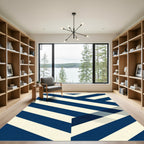 Modern Navy Diagonal Stripe Geometric Rug
