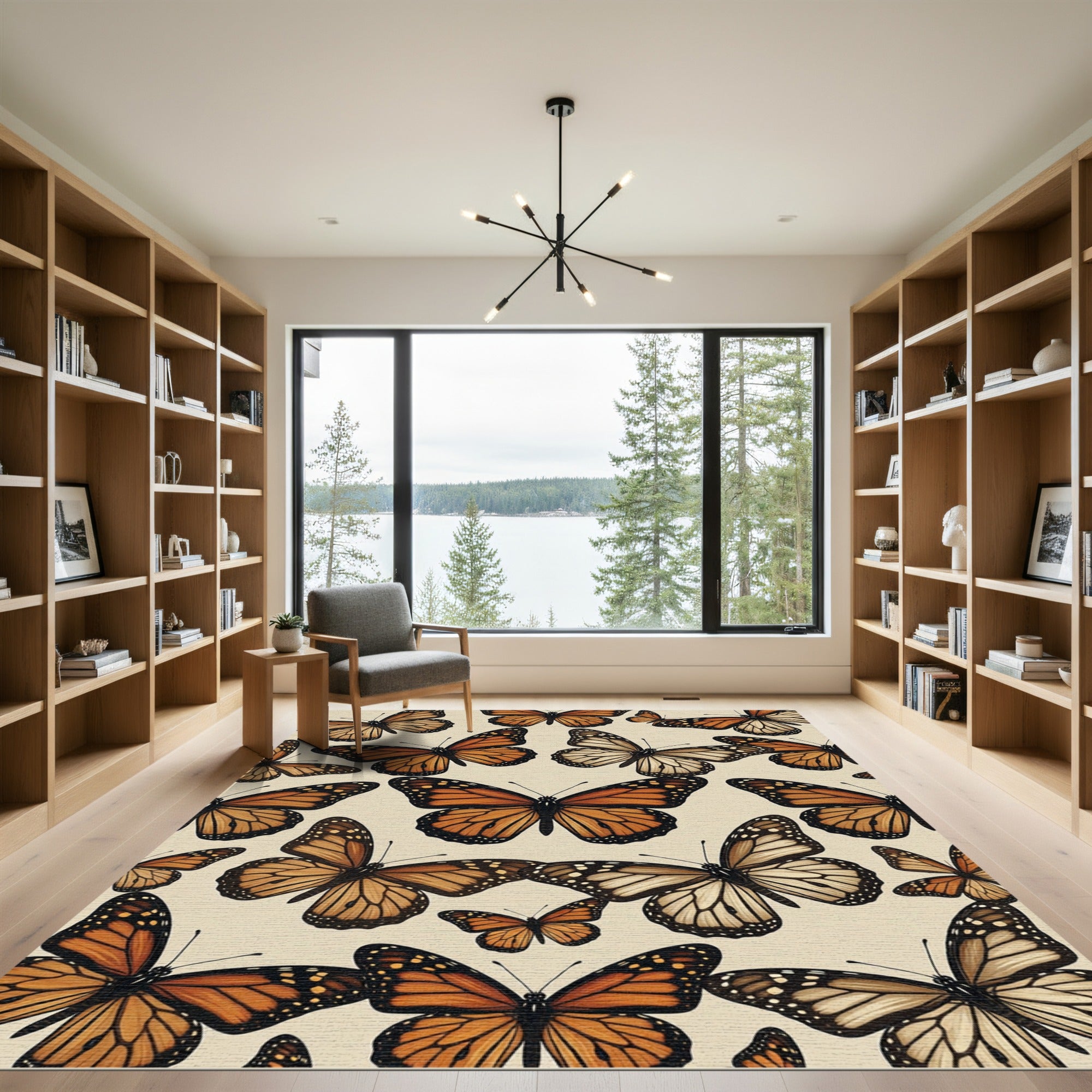 Whimsical Golden Orange Monarch Butterfly Garden Rug