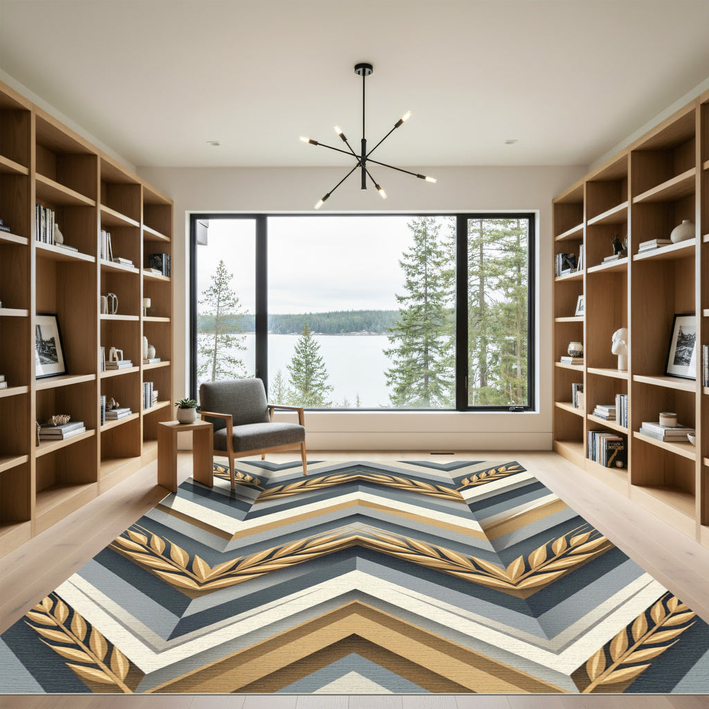 Golden Wheat Chevron Geometric Gray Rug