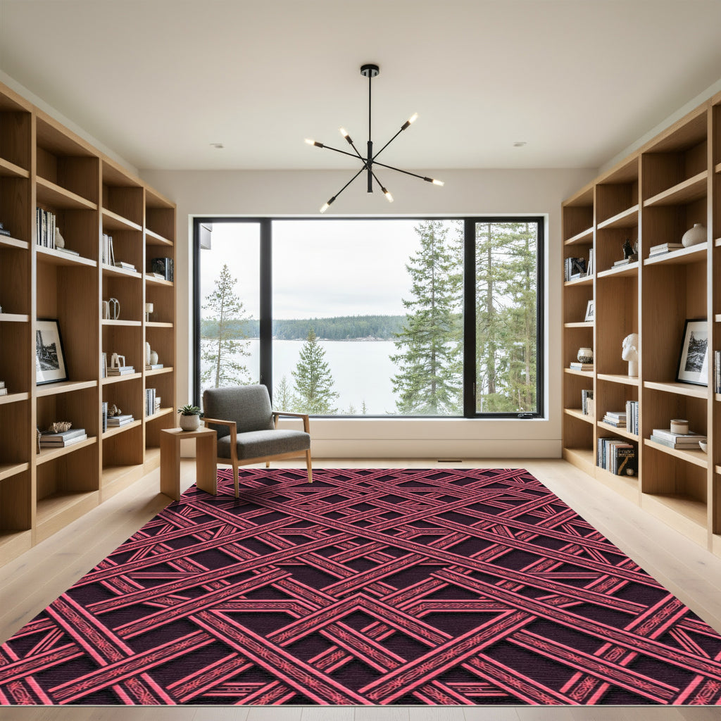 Geometric Intersecting Coral Lines Overlay Rug
