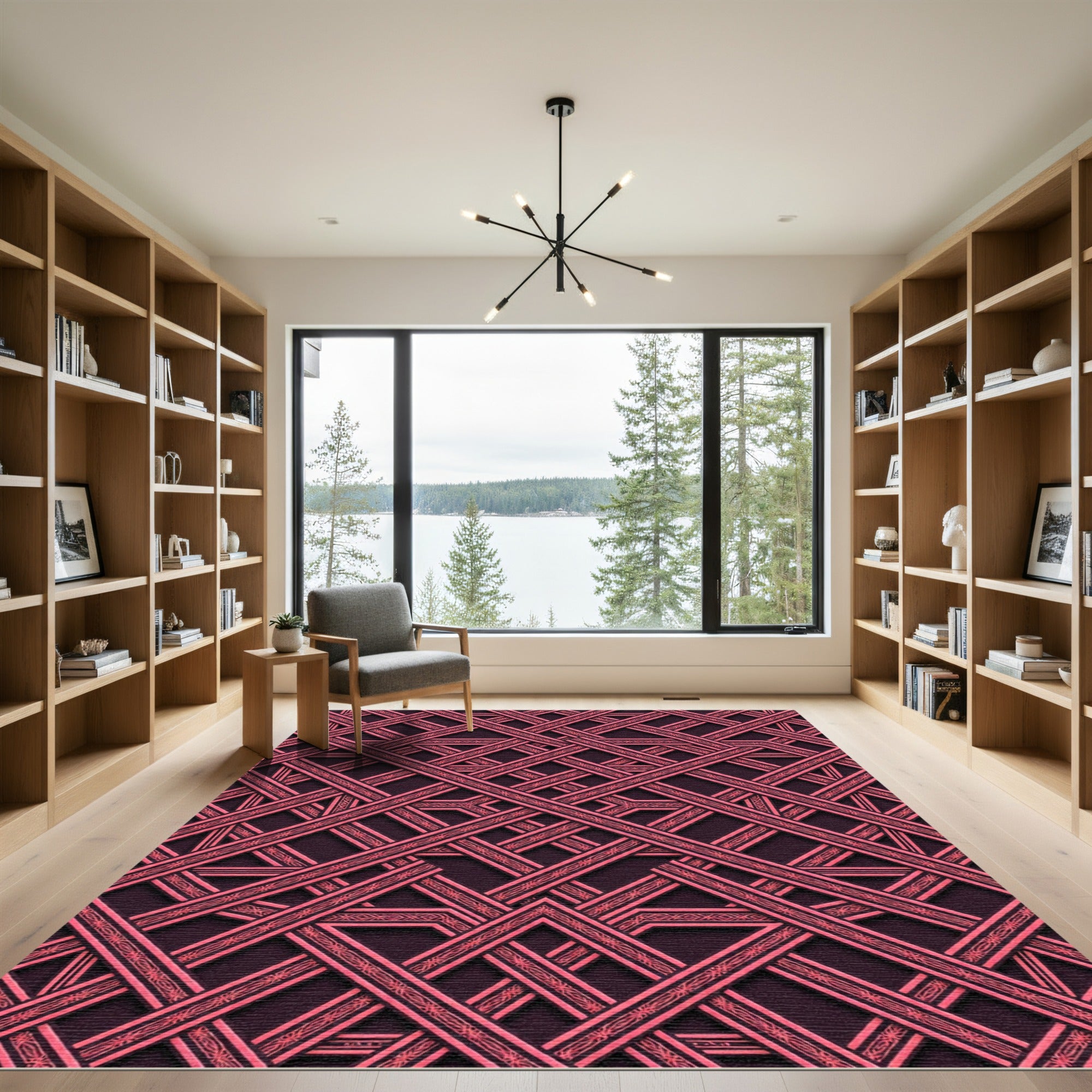 Geometric Intersecting Coral Lines Overlay Rug