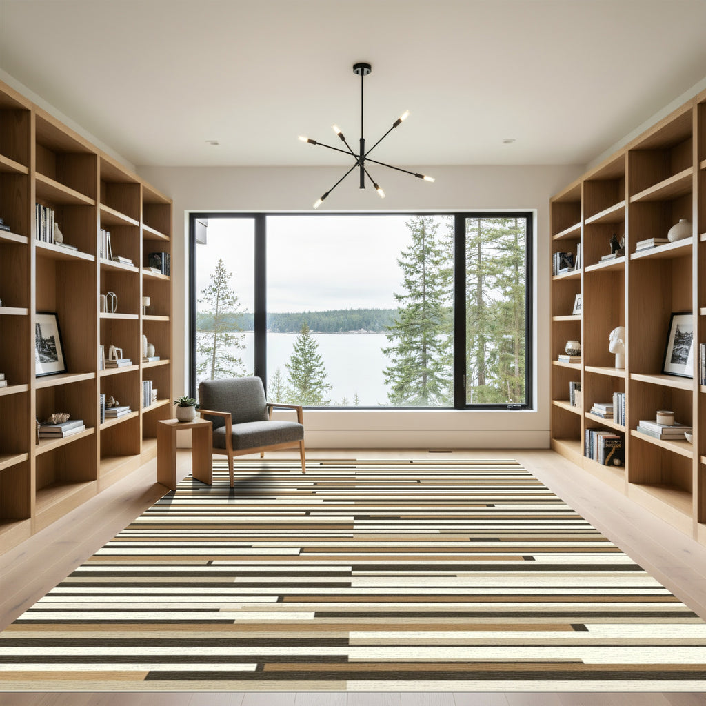 Earthy Tones Geometric Stripe Composition Rug
