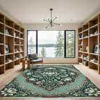 Ethereal Sage Lotus Medallion Floral Rug