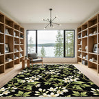 White Blossom Vine With Green Leaves Rug