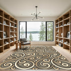 Elegant Beige and Olive Swirl Scroll Rug