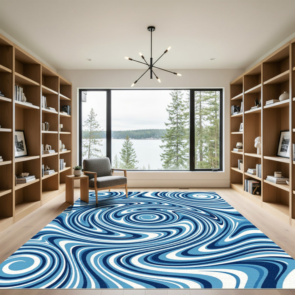 Abstract Oceanic Swirl Nautical Blue Rug