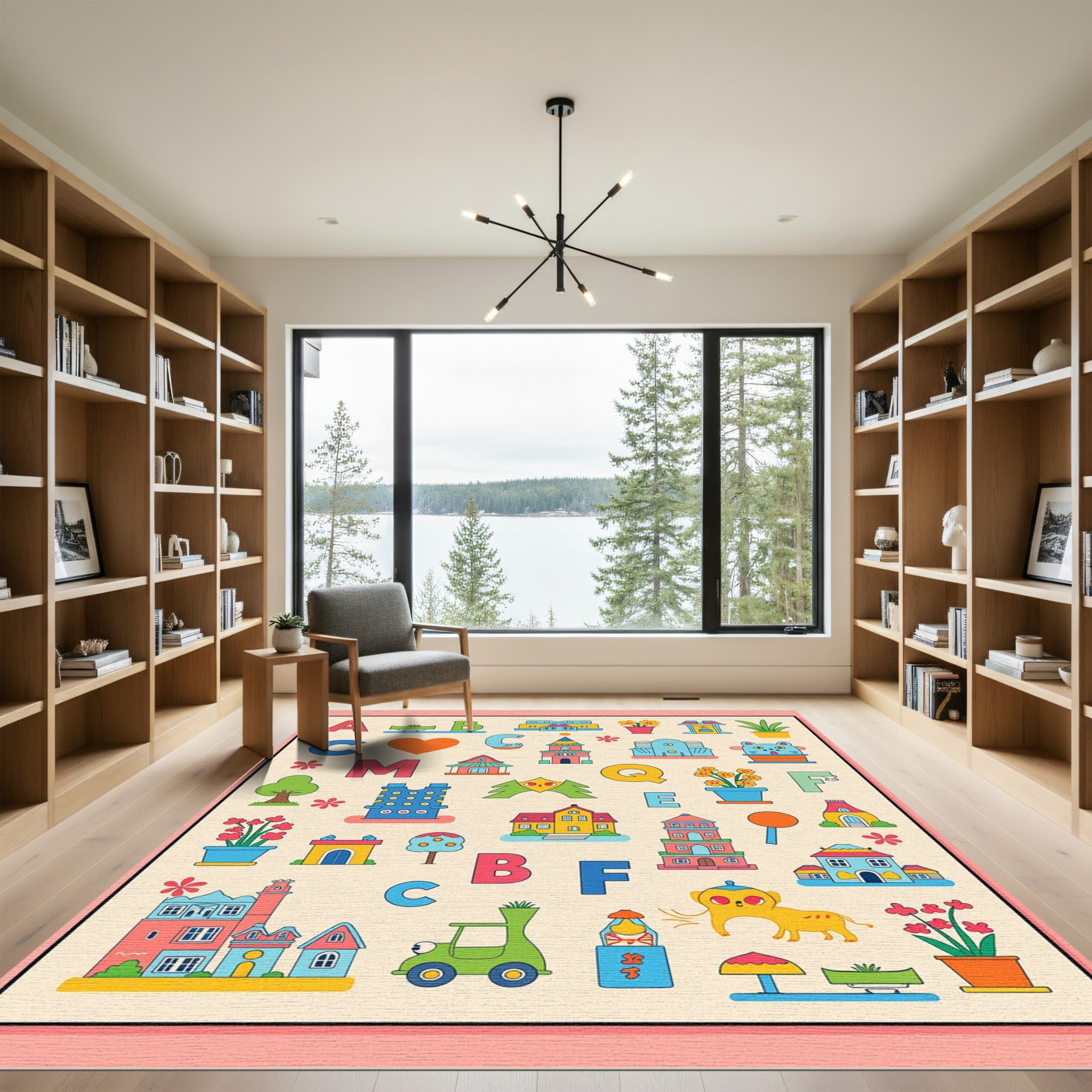 Alphabetical Cityscape With Playful Colors Rug