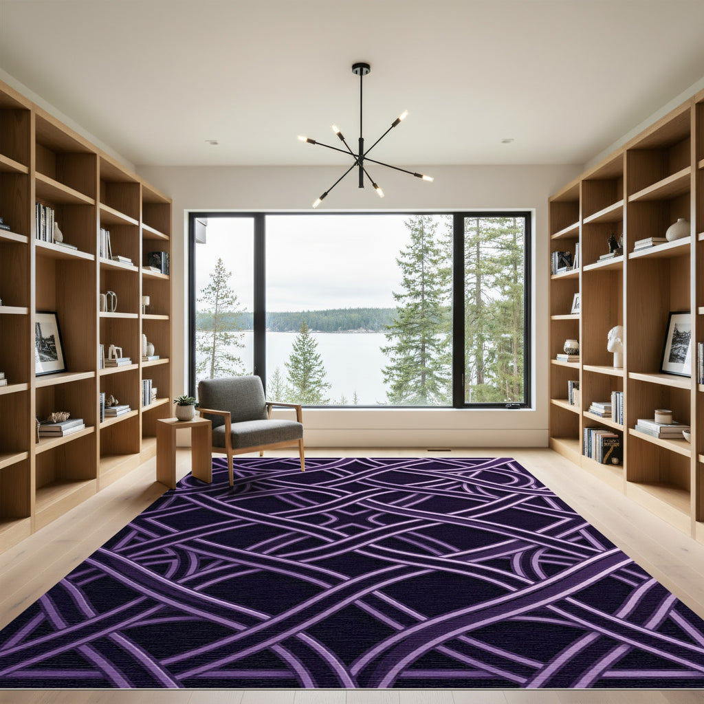 Plum Interlocking Geometric Weave Rug