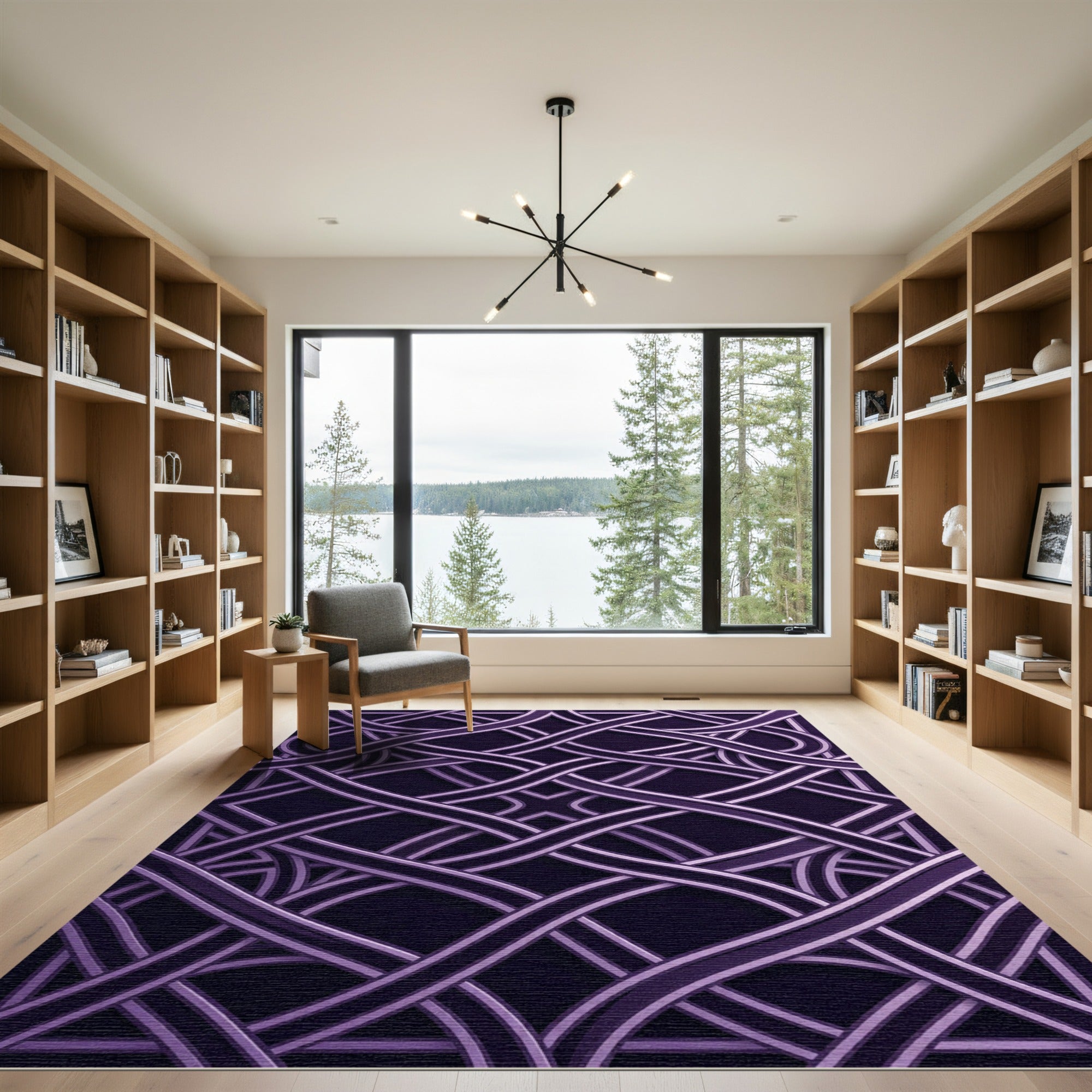 Plum Interlocking Geometric Weave Rug