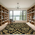Elegant Gold Damask Floral Scroll Rug