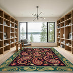 Deep Burgundy and Gold Paisley Art Rug
