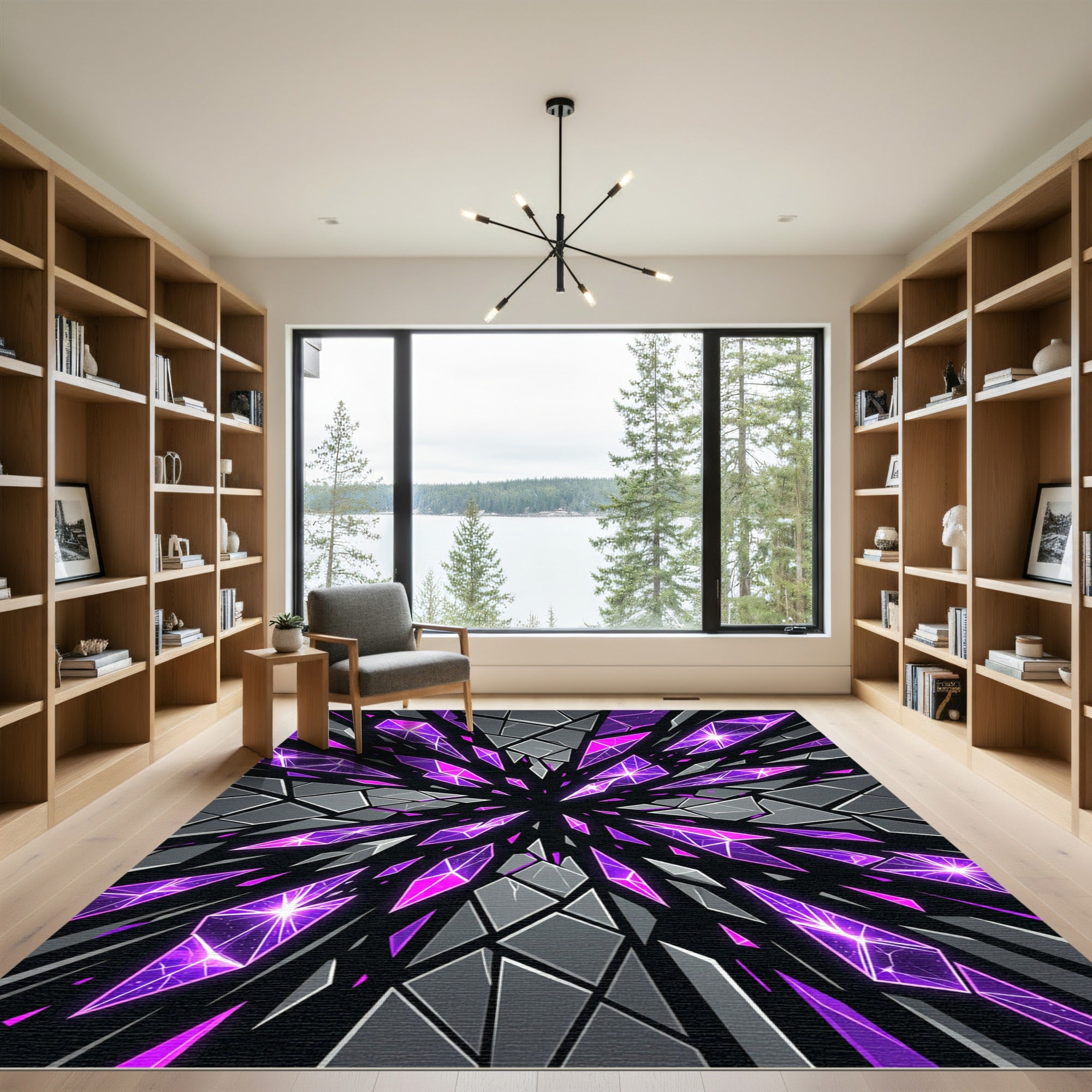 Cosmic Purple Crystal Shard Explosion Rug