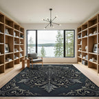 Ornate Charcoal Silver Filigree Medallion Rug