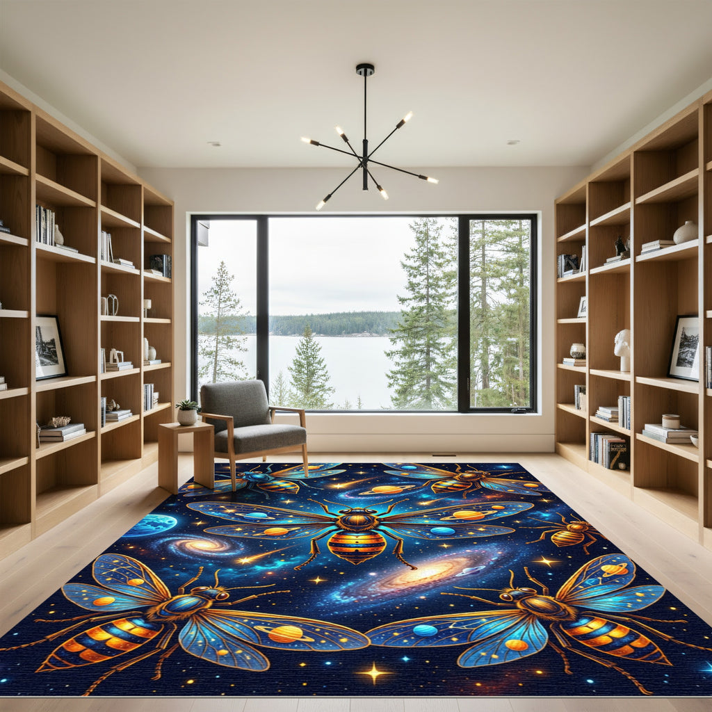 Cosmic Celestial Bee Starry Galaxy Rug