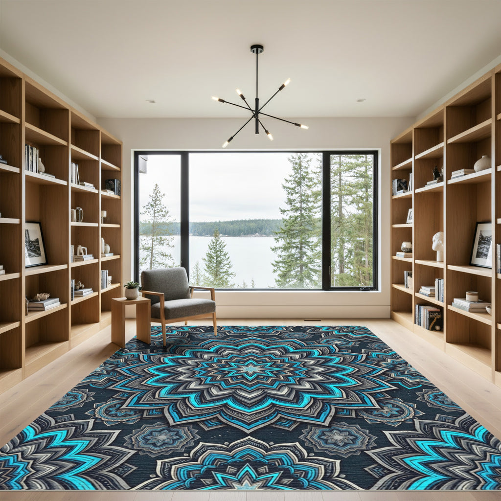 Radiant Teal and Charcoal Floral Medallion Rug