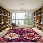 Vibrant Crimson Pink Dahlia Arrangement Rug