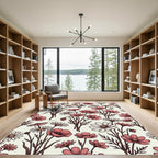 Coral Pink Floral Field Arrangement Rug