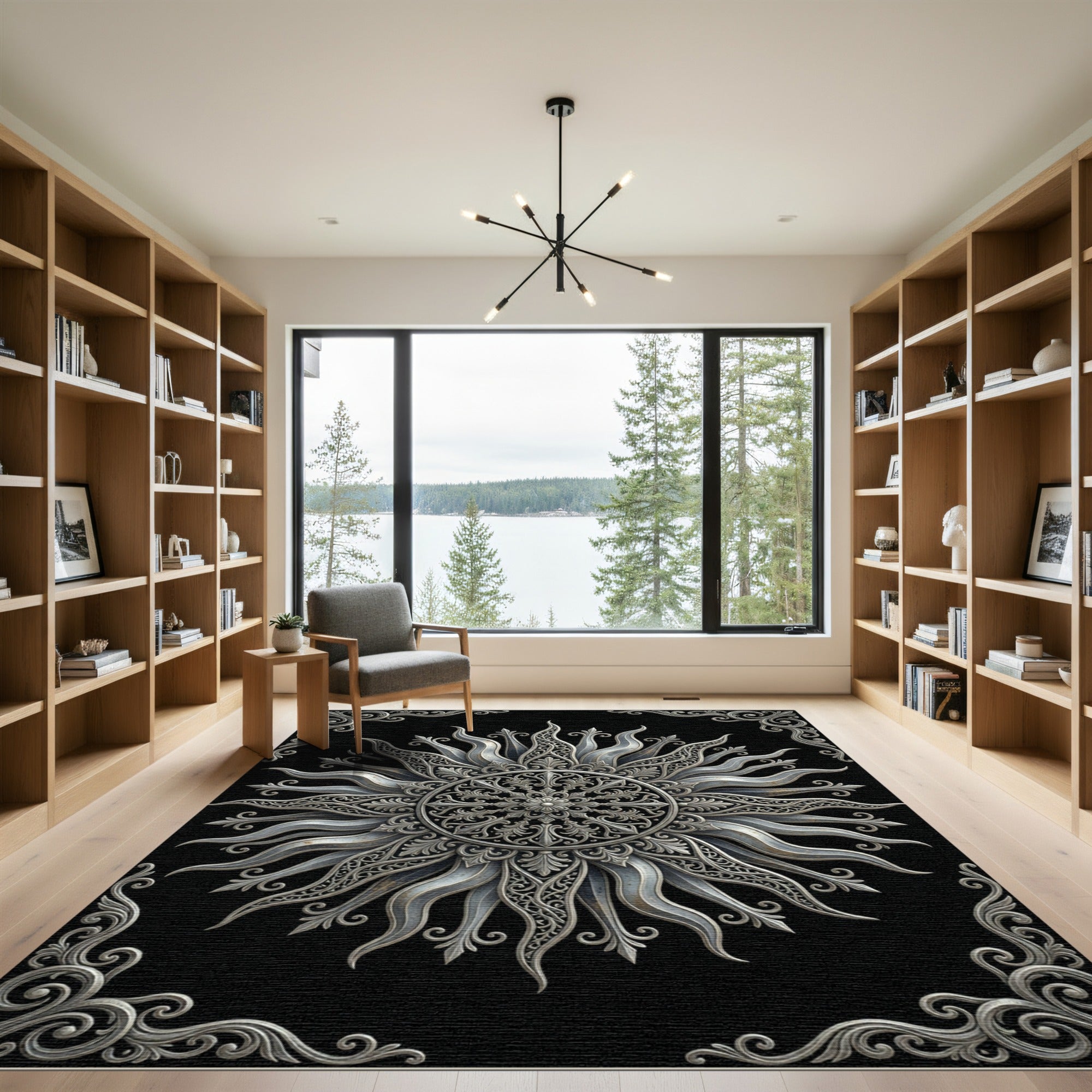 Ornate Silver Sunburst Filigree Rug
