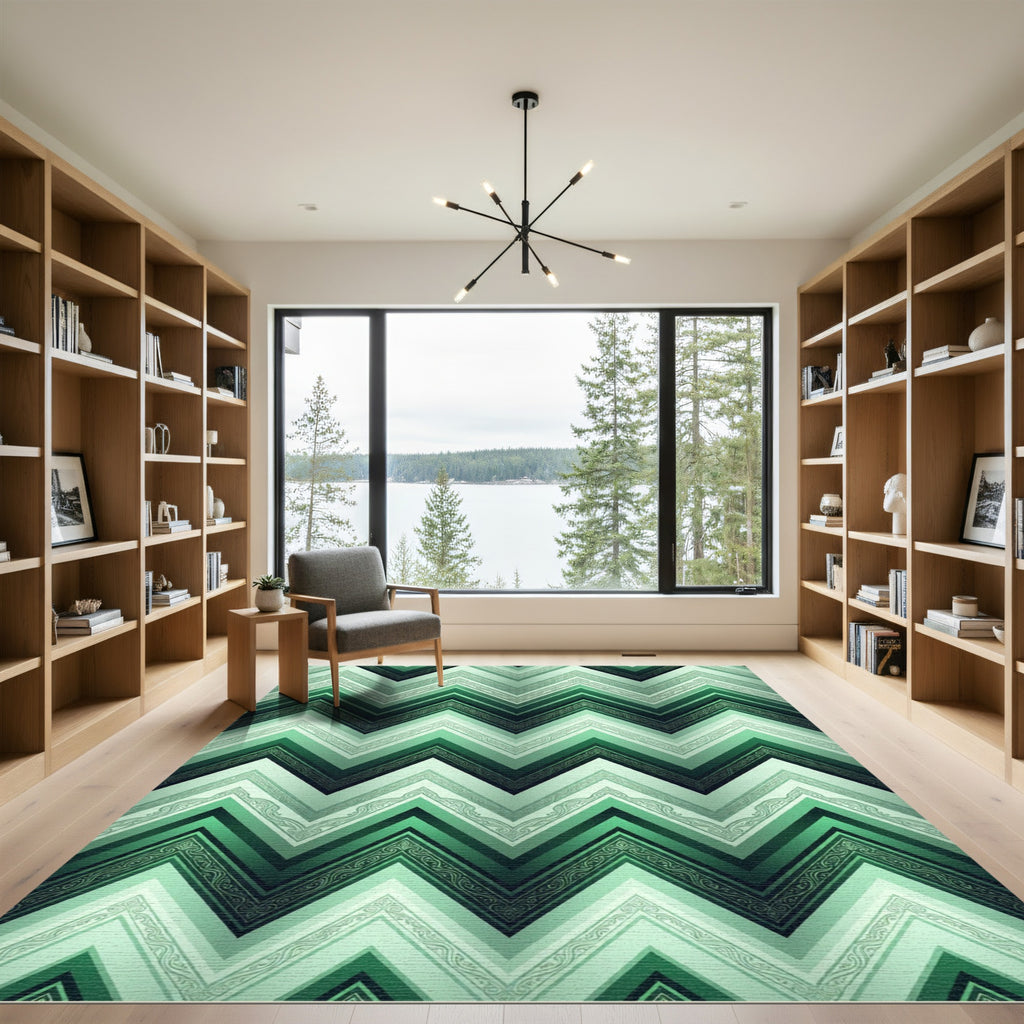 Emerald Green Chevron Scroll Rug