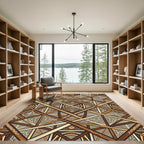 Earthy Brown Geometric Lattice Art Rug