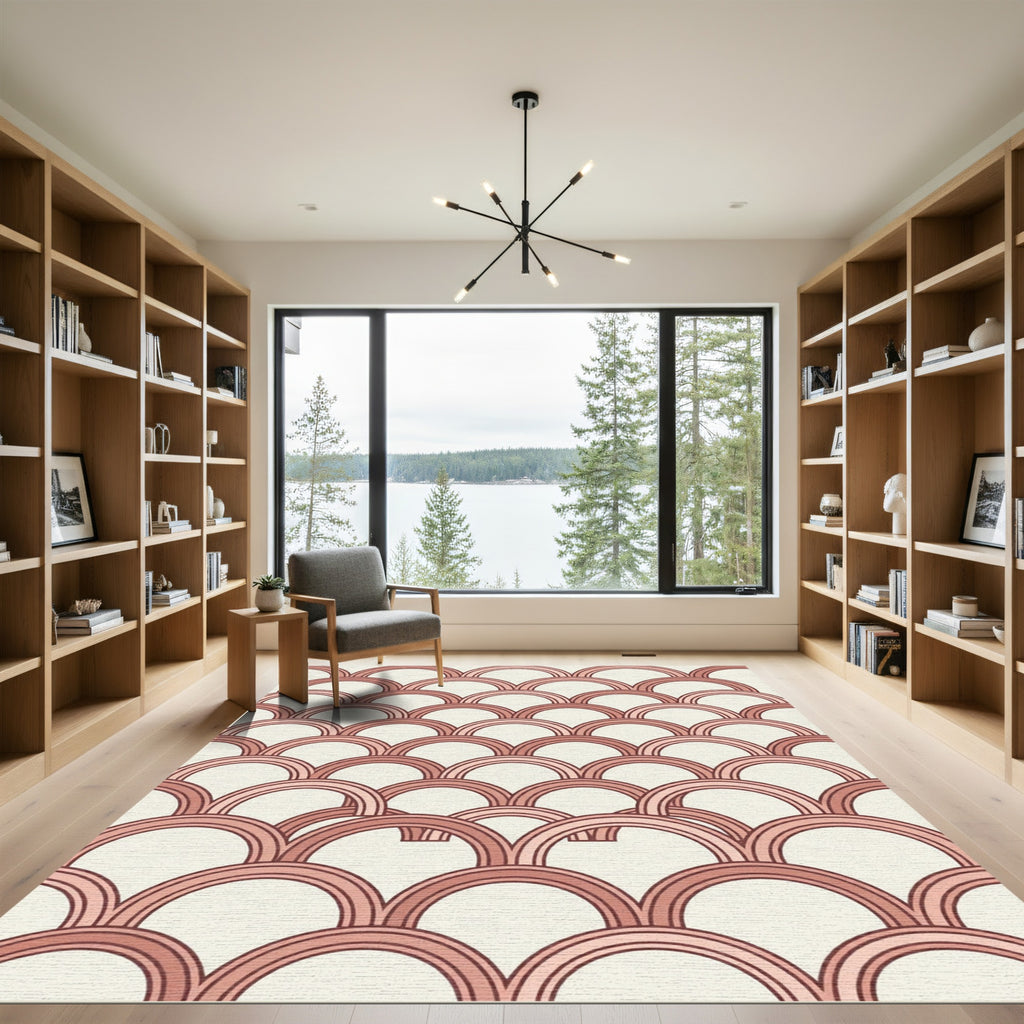 Scalloped Dusty Rose Geometric Arch Rug