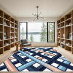 Crimson Blue Intersecting Ribbon Grid Rug