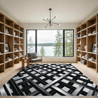 Modern Monochrome Intersecting Diagonal Grid Rug