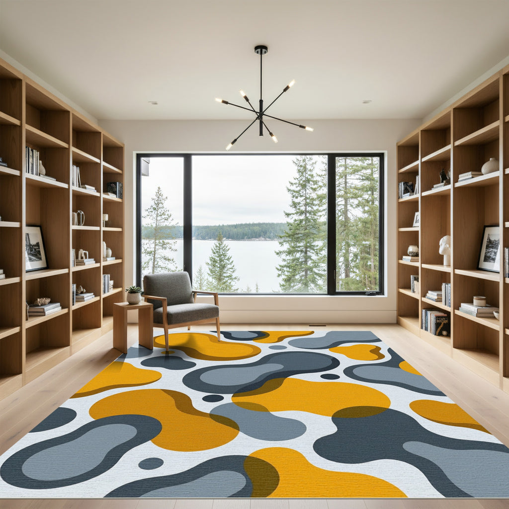 Amber Ochre Abstract Amoeba Layout Rug