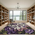 Elegant Purple Peony Scrolling Botanical Art Rug