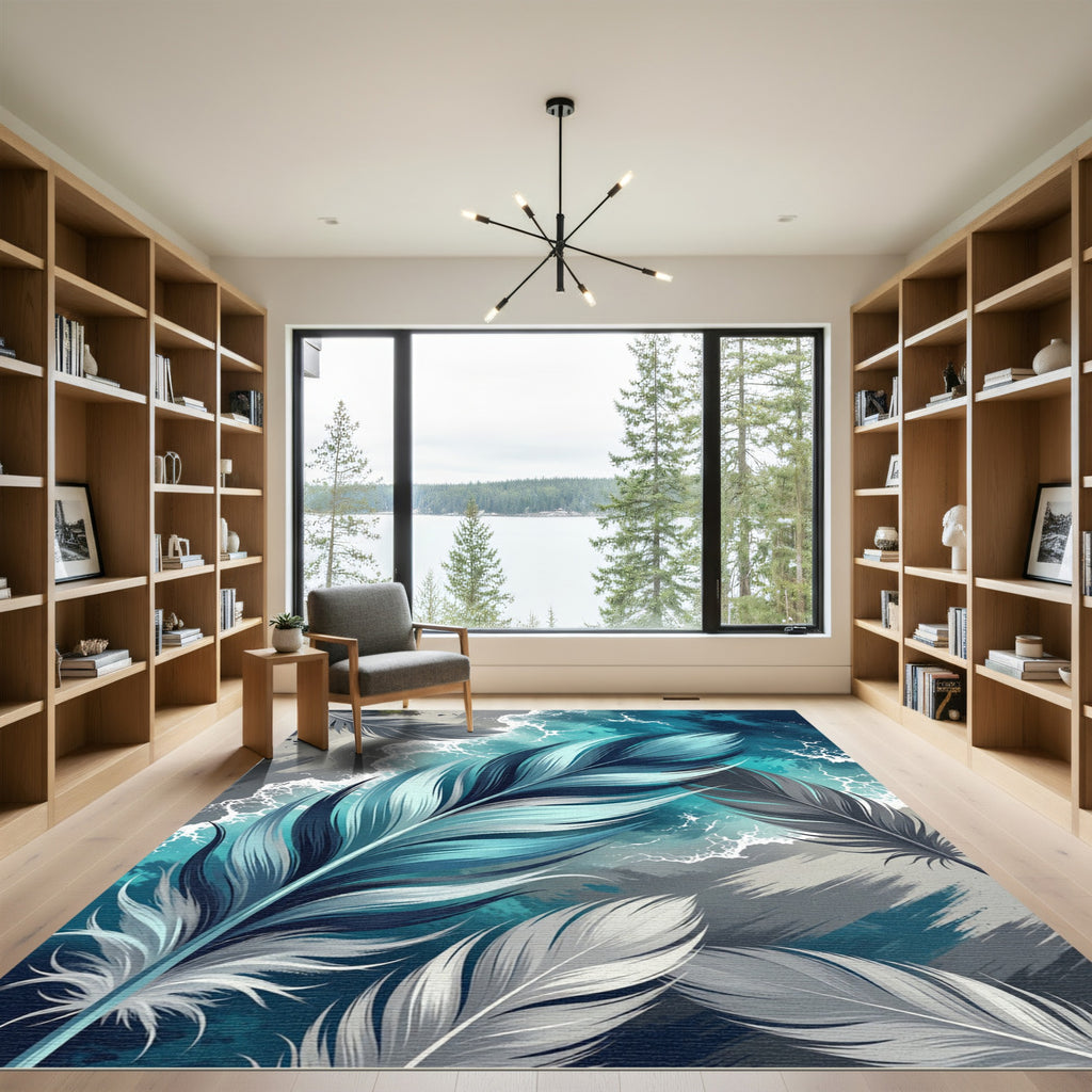 Blues And Grays Feather Waves Rug