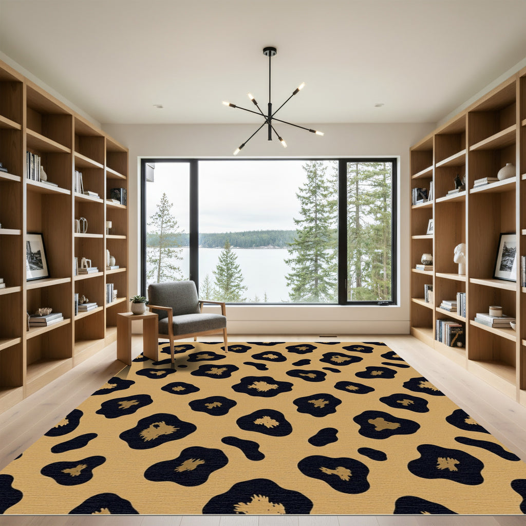 Golden Black Leopard Spot Rendering Rug