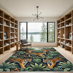 Vibrant Orange Tigers Jungle Foliage Rug