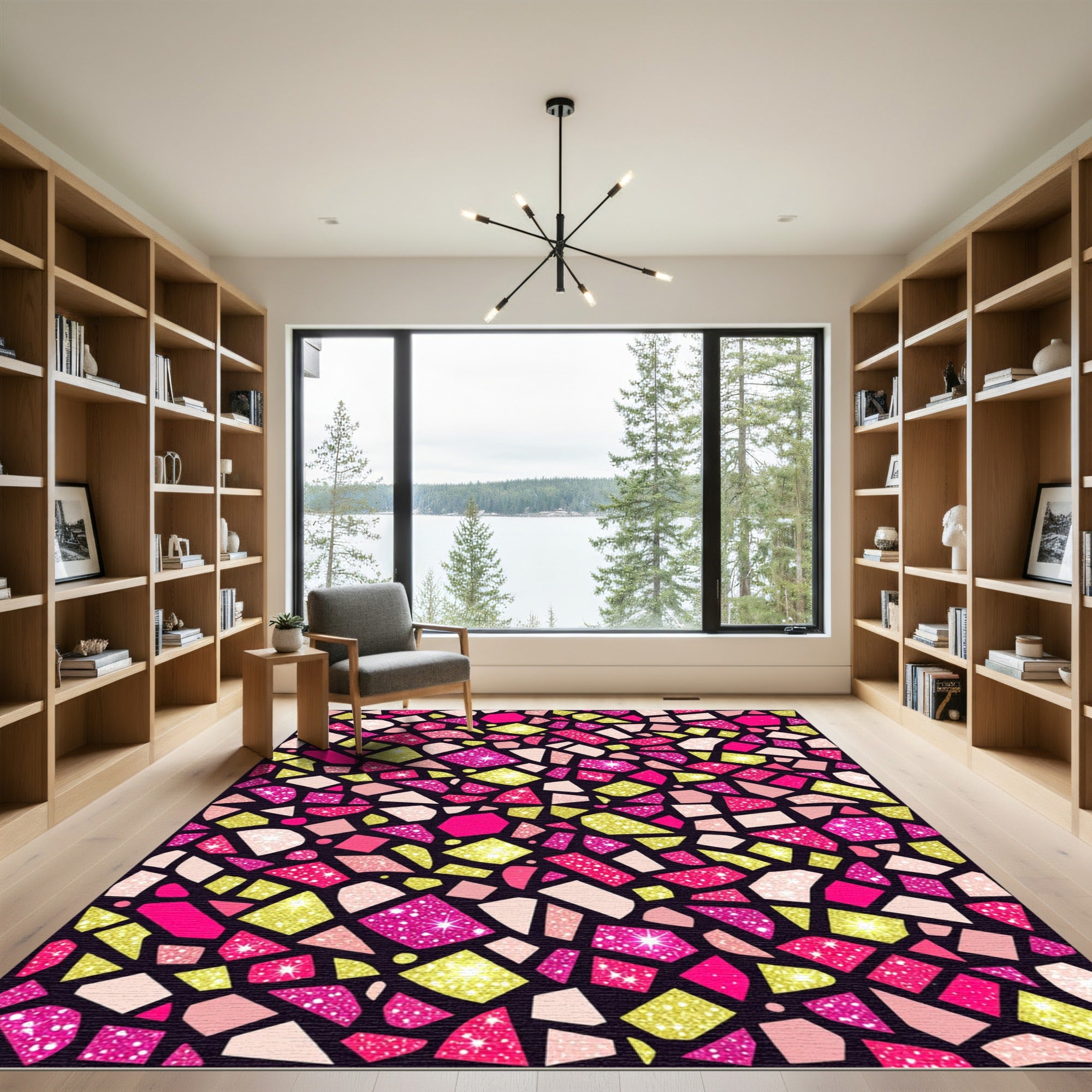 Pink Yellow Glitter Terrazzo Fragments Rug