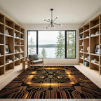 Glowing Orange Circuit Board Lines Rug