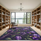 Elegant Purple Iris Floral Branches Rug
