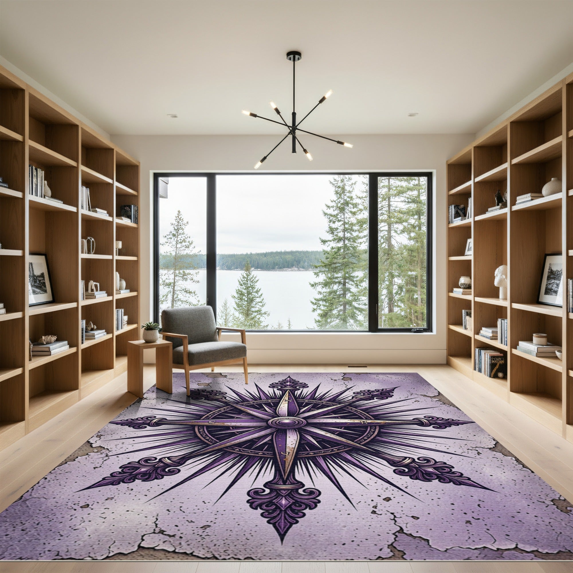 Ornate Purple Compass Rose Rug